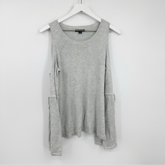 American Eagle Outfitters Gray Cold Shoulder Sweater Bell Sleeve Size Large Boho - Picture 9 of 9